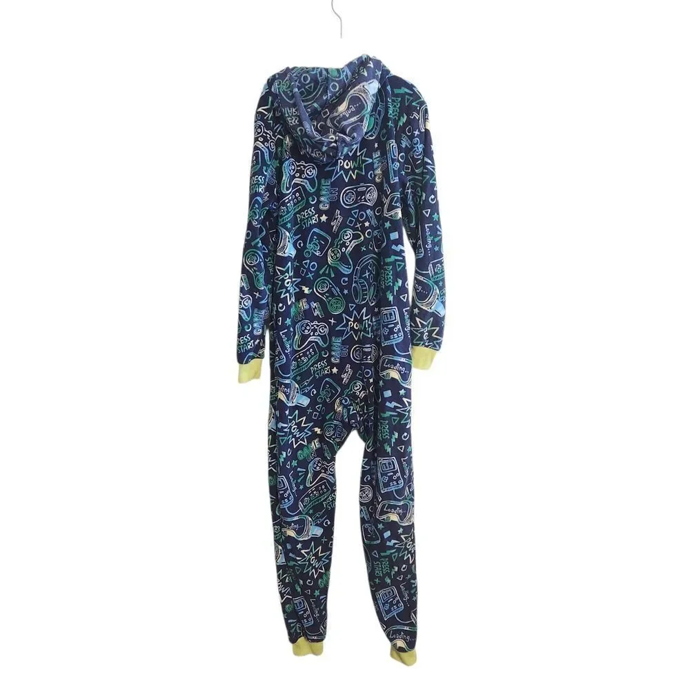 Cat & Jack Boys' Gamer 'Game On' One Piece Hooded Pajama Fleece Sleeper Med 8/10